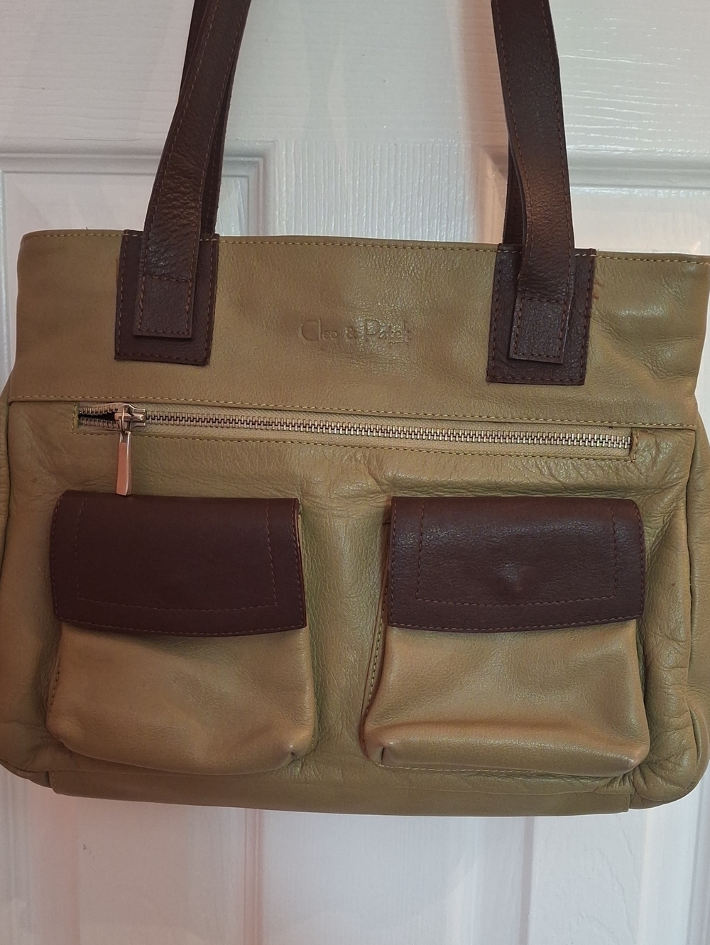 Cleo & Patek Olive and Brown Two-Tone Leather Shoulder Bag
